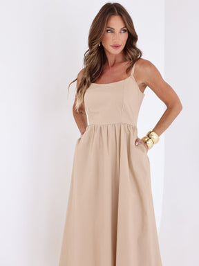 Vestido Midi Tricoline com bolso Samanta
