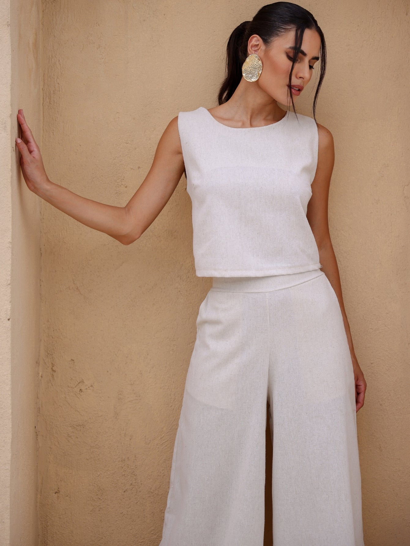 Conjunto de Linho Calça Pantalona e Blusa Regata Stella