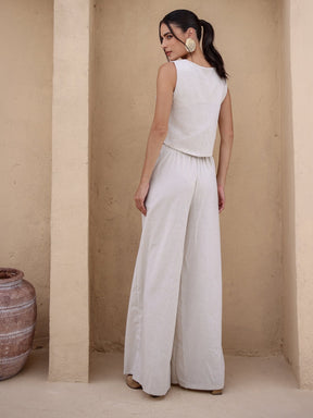 Conjunto de Linho Calça Pantalona e Blusa Regata Stella