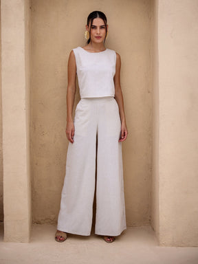 Conjunto de Linho Calça Pantalona e Blusa Regata Stella