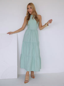 Vestido Longo Alfaiataria Sem Manga Zíper nas Costas Flora